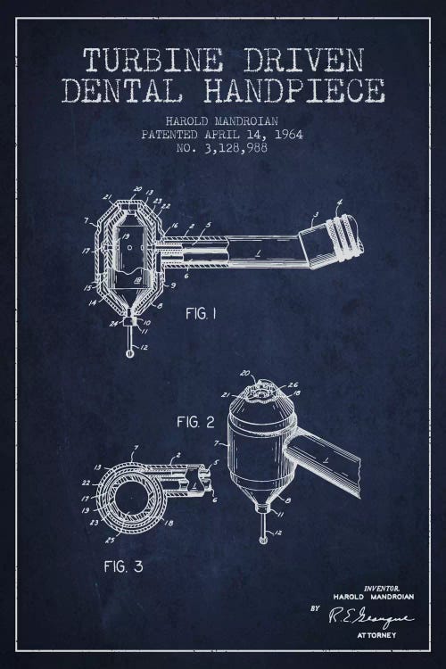Turbine Drive Navy Blue Patent Blueprint by Aged Pixel wall art