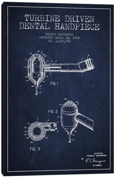 Turbine Drive Navy Blue Patent Blueprint Canvas Art Print - Medical & Dental Blueprints
