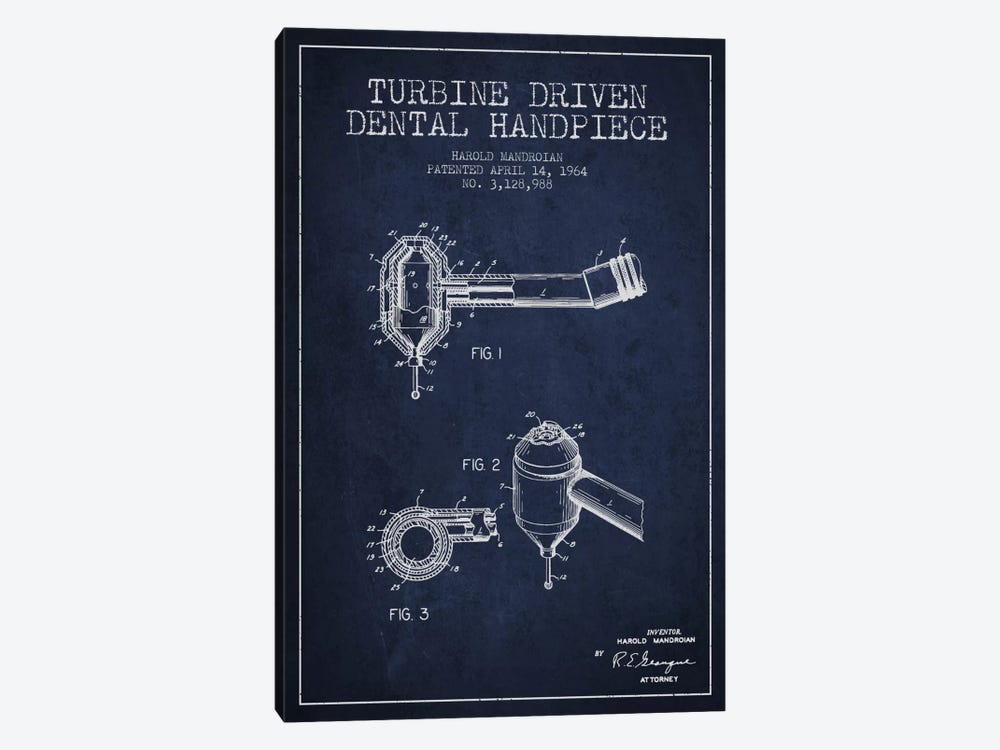 Turbine Drive Navy Blue Patent Blueprint by Aged Pixel 1-piece Canvas Wall Art