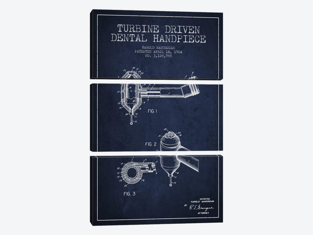 Turbine Drive Navy Blue Patent Blueprint by Aged Pixel 3-piece Canvas Art