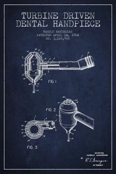 Medical & Dental Blueprints: Turbine Drive Navy Blue Patent Blueprint by Aged Pixel