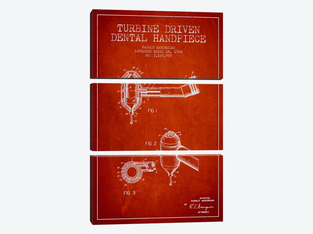 Turbine Drive Red Patent Blueprint by Aged Pixel 3-piece Canvas Art Print