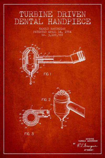 Medical & Dental Blueprints: Turbine Drive Red Patent Blueprint by Aged Pixel