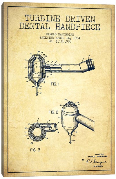 Turbine Drive Vintage Patent Blueprint Canvas Art Print - Medical & Dental Blueprints