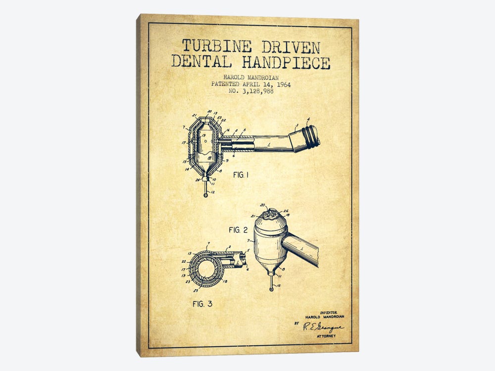Turbine Drive Vintage Patent Blueprint by Aged Pixel 1-piece Canvas Artwork