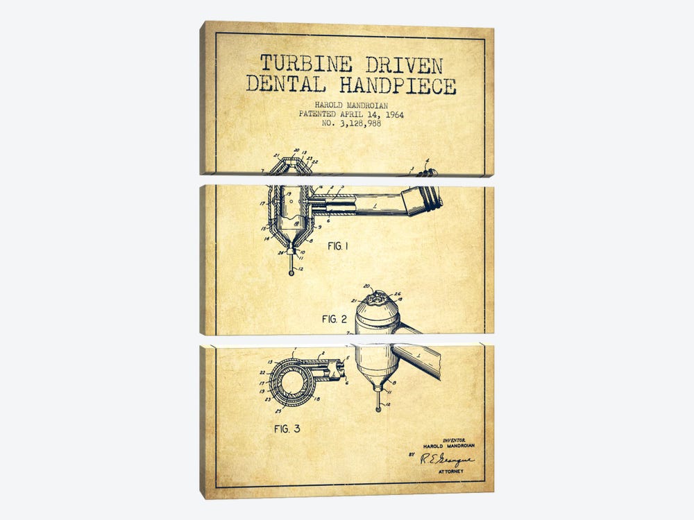 Turbine Drive Vintage Patent Blueprint by Aged Pixel 3-piece Canvas Wall Art