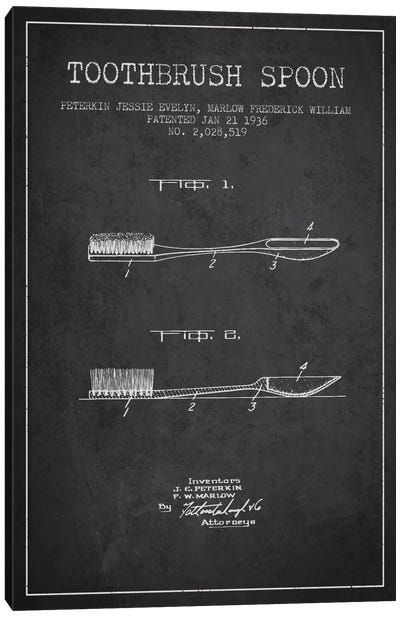 Toothbrush Spoon Charcoal Patent Blueprint Canvas Art Print - Kitchen Equipment & Utensil Art