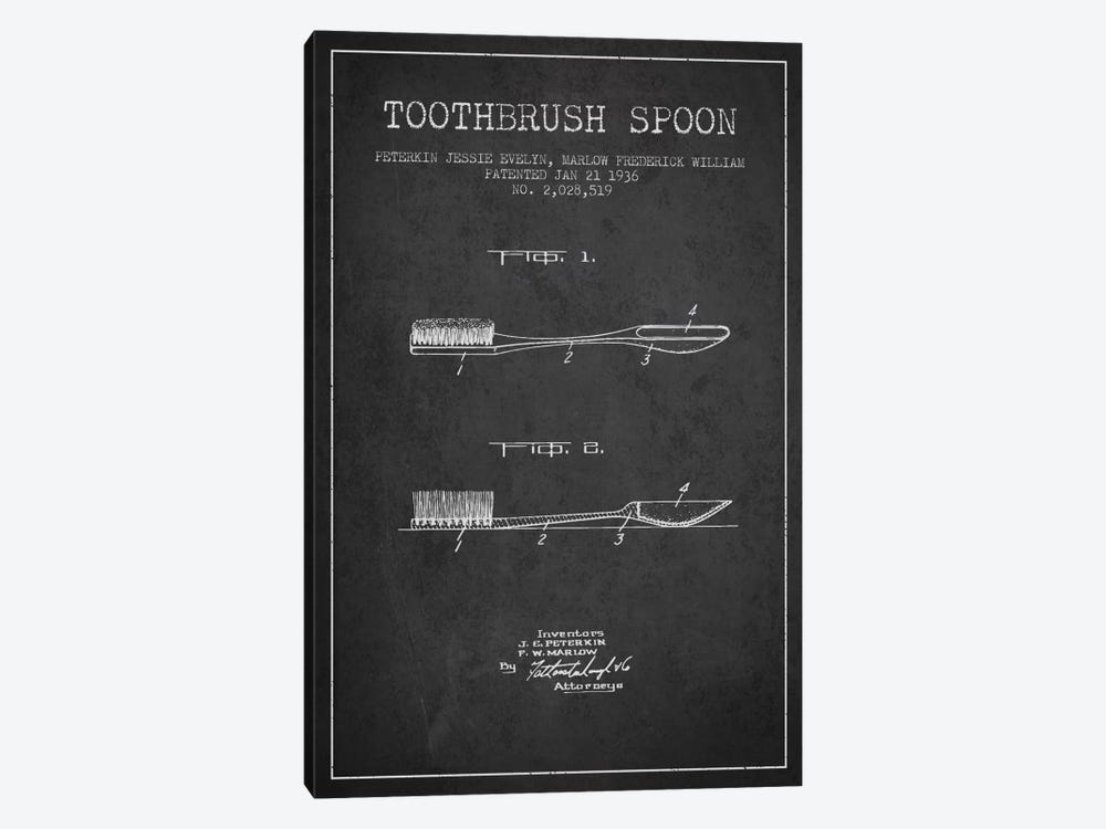 Toothbrush Spoon Charcoal Patent Blueprint by Aged Pixel 1-piece Canvas Print