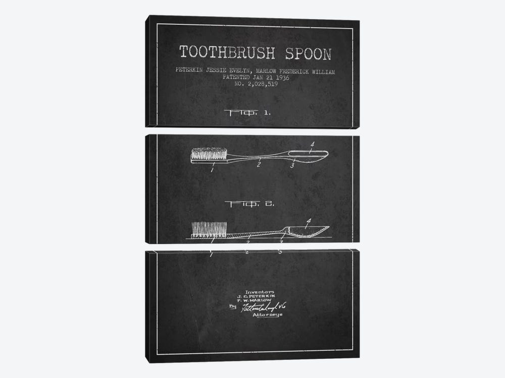Toothbrush Spoon Charcoal Patent Blueprint by Aged Pixel 3-piece Canvas Print