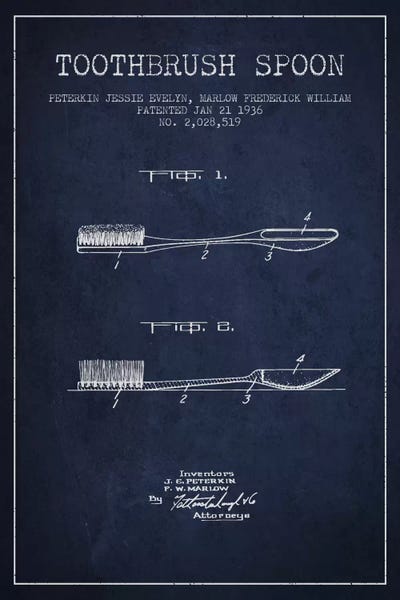 Toothbrush Spoon Navy Blue Patent Blueprint