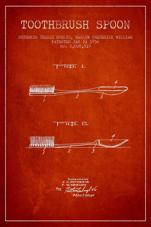 Toothbrush Spoon Red Patent Blueprint
