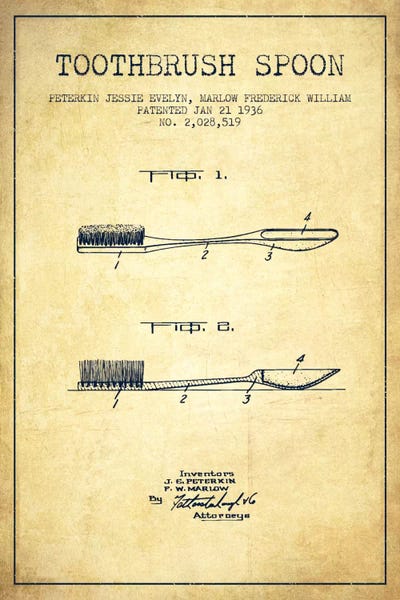 Beauty & Personal Care Blueprints: Toothbrush Spoon Vintage Patent Blueprint by Aged Pixel