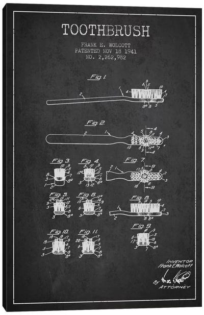 Toothbrush Charcoal Patent Blueprint Canvas Art Print - Black & White Art
