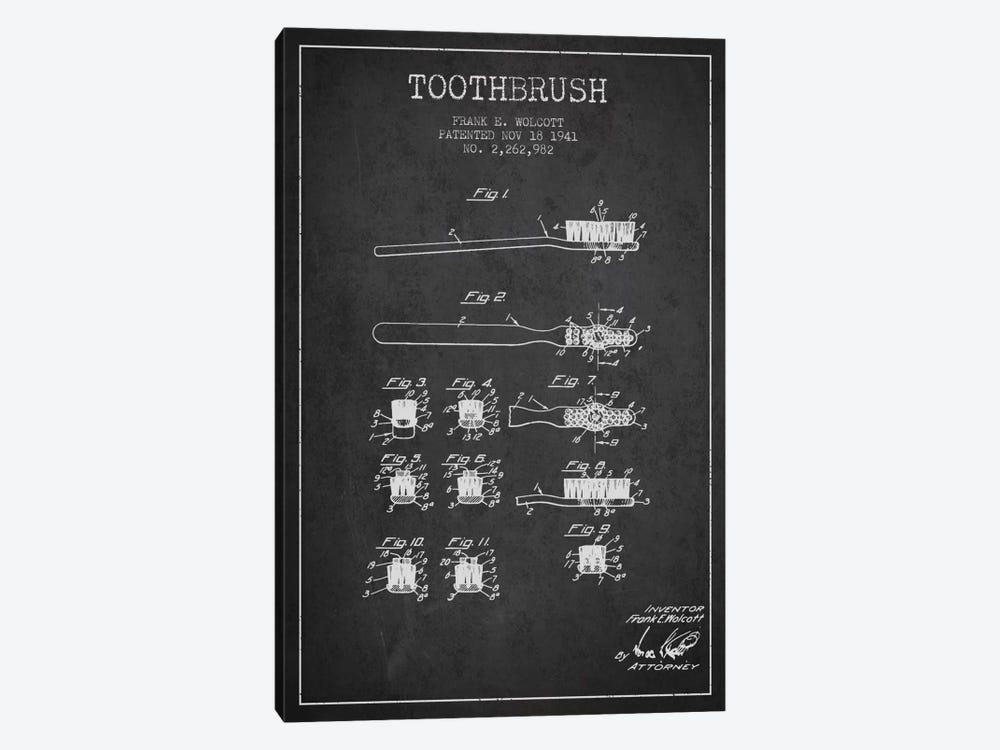 Toothbrush Charcoal Patent Blueprint by Aged Pixel 1-piece Canvas Art