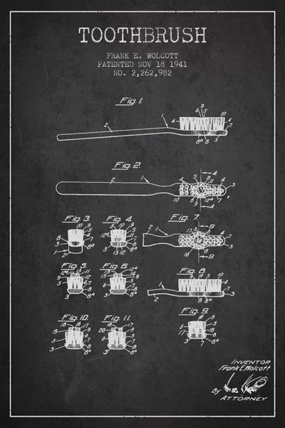 Blueprints & Patent Sketches: Toothbrush Charcoal Patent Blueprint by Aged Pixel