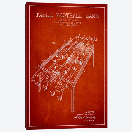 Table Football 2 Red Patent Blueprint Canvas Print #ADP174} by Aged Pixel Canvas Art