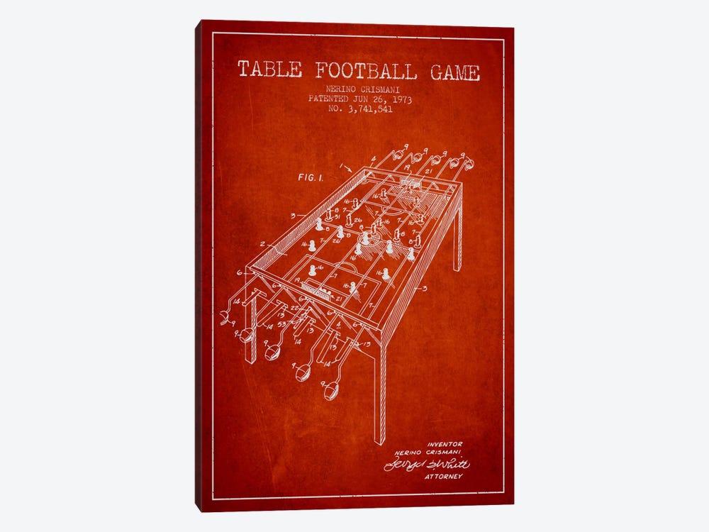 Table Football 2 Red Patent Blueprint by Aged Pixel 1-piece Art Print