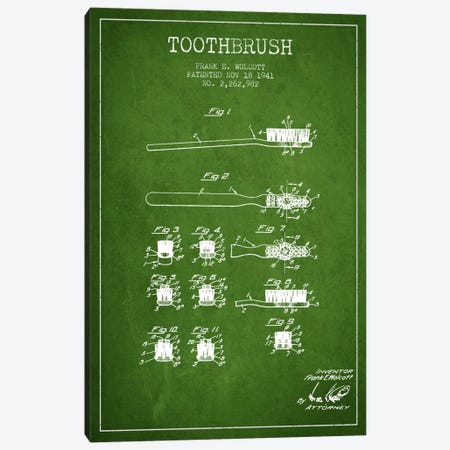 Toothbrush Green Patent Blueprint Canvas Print #ADP1750} by Aged Pixel Canvas Artwork