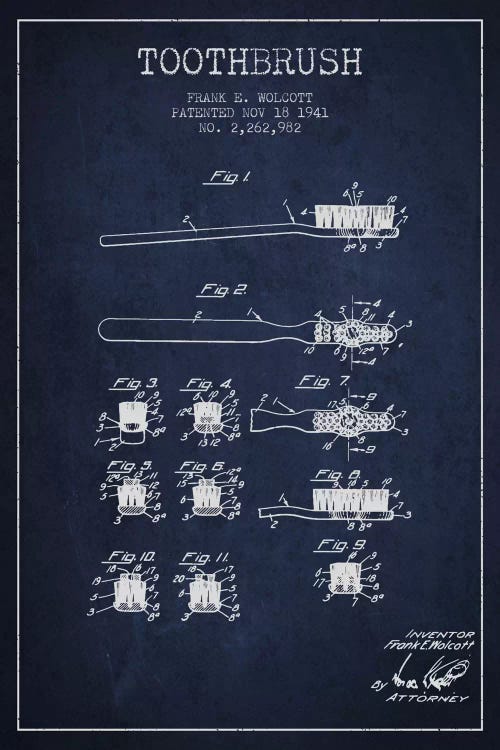 Toothbrush Navy Blue Patent Blueprint