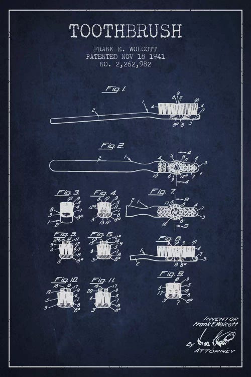 Toothbrush Navy Blue Patent Blueprint by Aged Pixel wall art