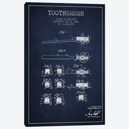 Toothbrush Navy Blue Patent Blueprint Canvas Print #ADP1751} by Aged Pixel Canvas Artwork