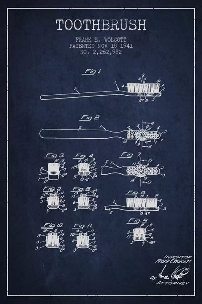 Medical & Dental Blueprints: Toothbrush Navy Blue Patent Blueprint by Aged Pixel