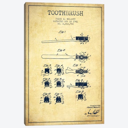 Toothbrush Vintage Patent Blueprint Canvas Print #ADP1753} by Aged Pixel Canvas Artwork