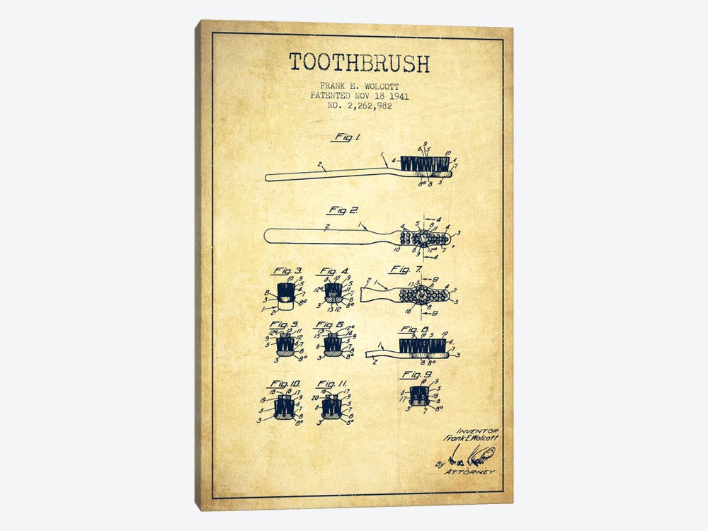Toothbrush Vintage Patent Blueprint by Aged Pixel 1-piece Art Print
