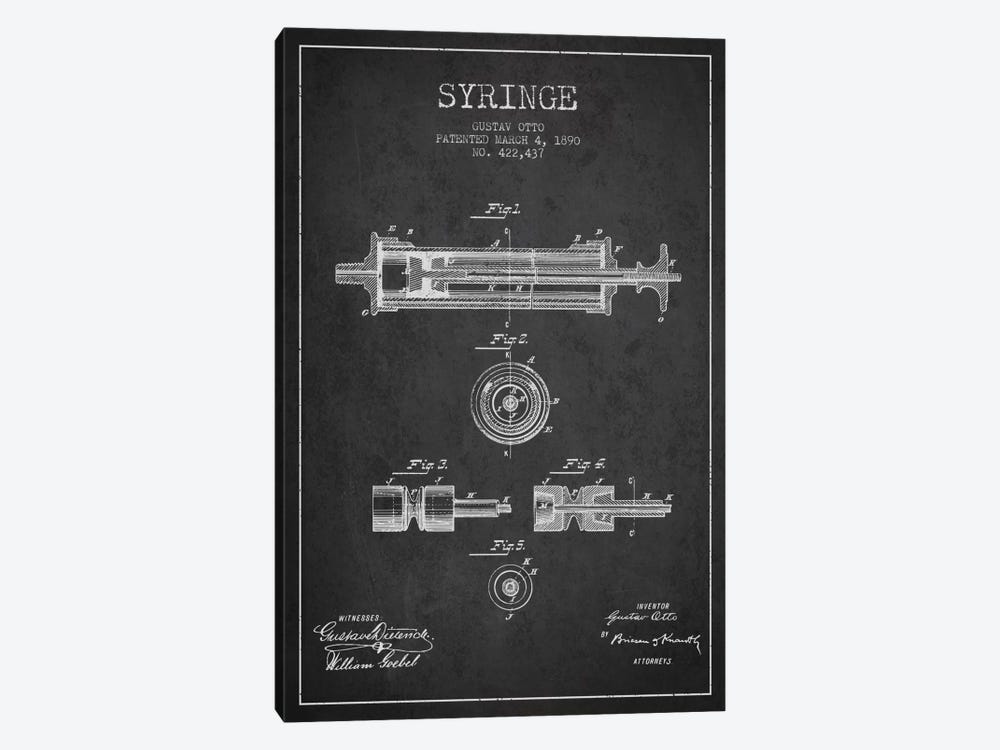 Syringe Charcoal Patent Blueprint by Aged Pixel 1-piece Canvas Artwork