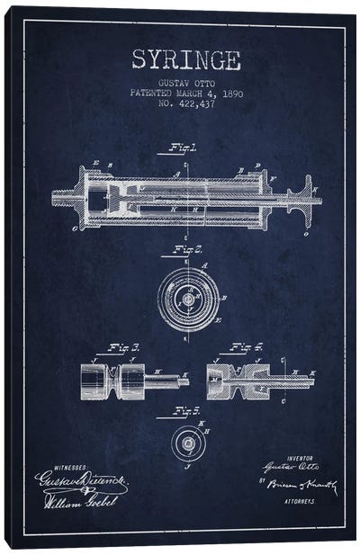 Syringe Navy Blue Patent Blueprint Canvas Art Print - Aged Pixel: Medical & Dental
