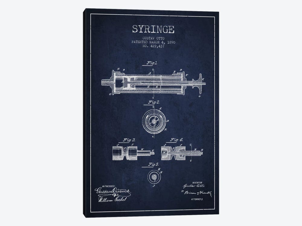 Syringe Navy Blue Patent Blueprint by Aged Pixel 1-piece Canvas Wall Art