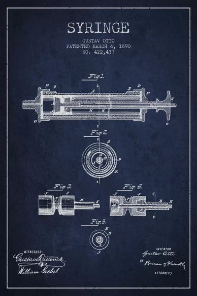 Medical & Dental Blueprints: Syringe Navy Blue Patent Blueprint by Aged Pixel