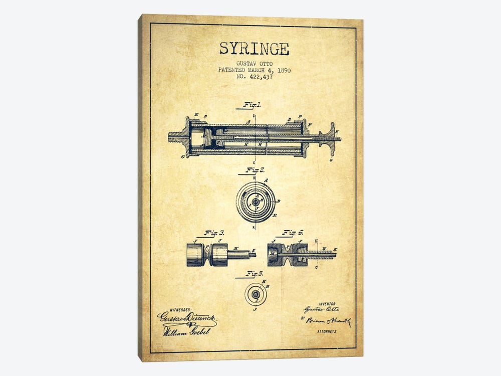 Syringe Vintage Patent Blueprint by Aged Pixel 1-piece Canvas Art