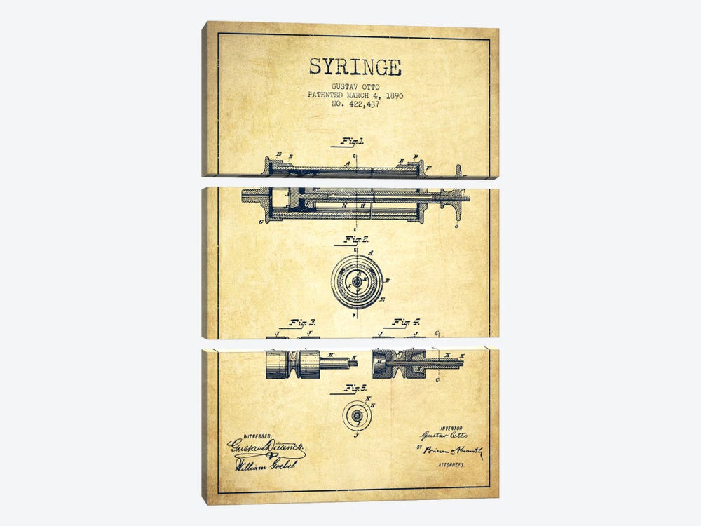 Syringe Vintage Patent Blueprint by Aged Pixel 3-piece Canvas Artwork
