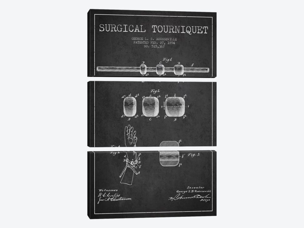 Surgical Tourniquet Charcoal Patent Blueprint by Aged Pixel 3-piece Art Print