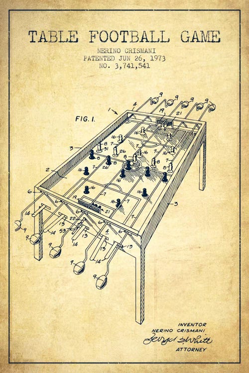 Table Football 2 Vintage Patent Blueprint by Aged Pixel wall art