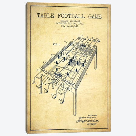 Table Football 2 Vintage Patent Blueprint Canvas Print #ADP175} by Aged Pixel Canvas Wall Art