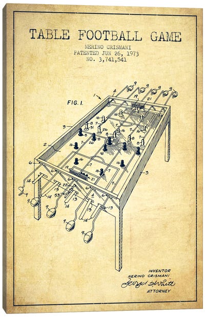 Table Football 2 Vintage Patent Blueprint Canvas Art Print - Toy & Game Blueprints