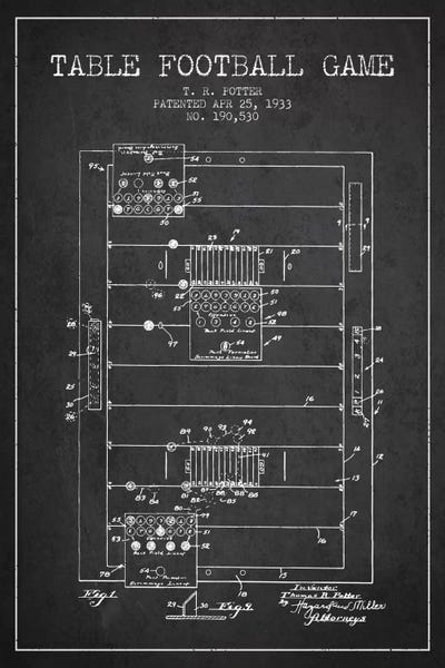Table Football Charcoal Patent Blueprint by Aged Pixel framed canvas print