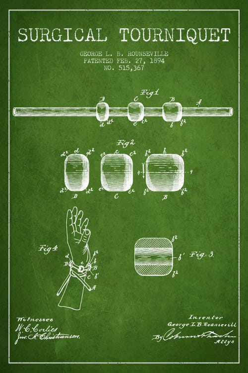 Surgical Tourniquet Green Patent Blueprint by Aged Pixel wall art