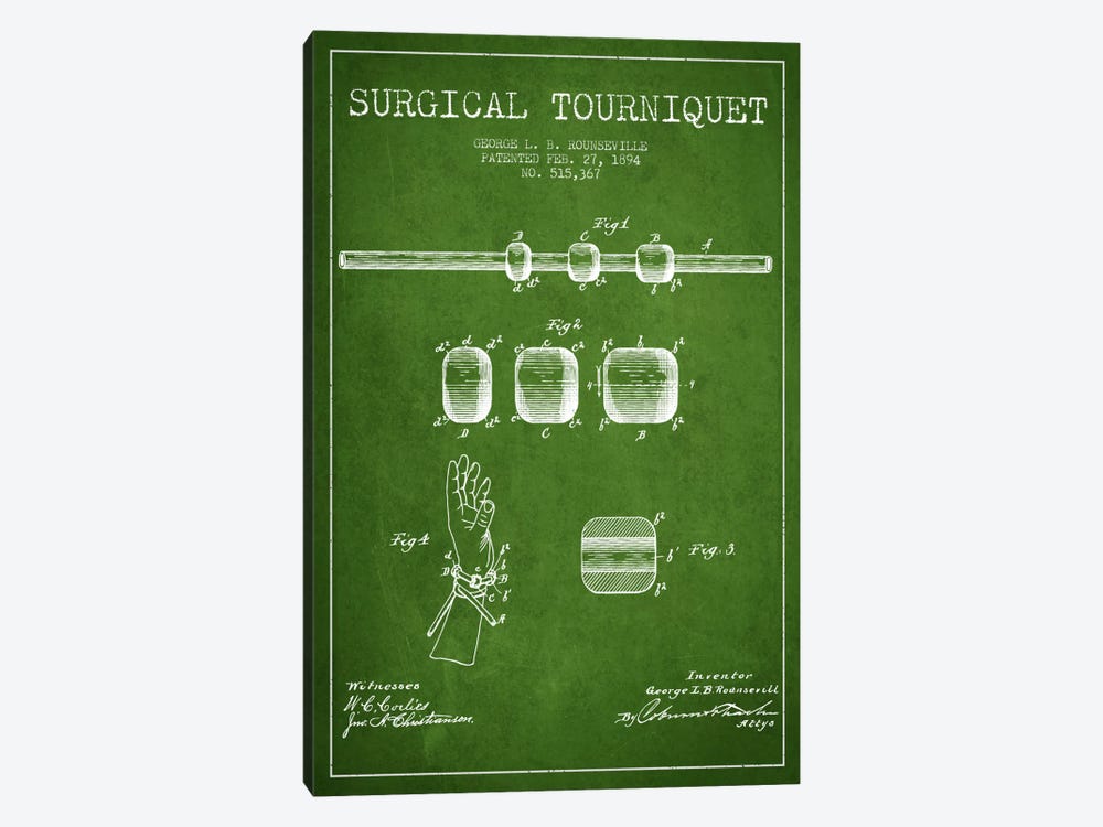 Surgical Tourniquet Green Patent Blueprint by Aged Pixel 1-piece Art Print