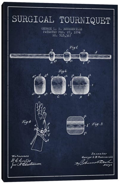 Surgical Tourniquet Navy Blue Patent Blueprint Canvas Art Print - Medical & Dental Blueprints