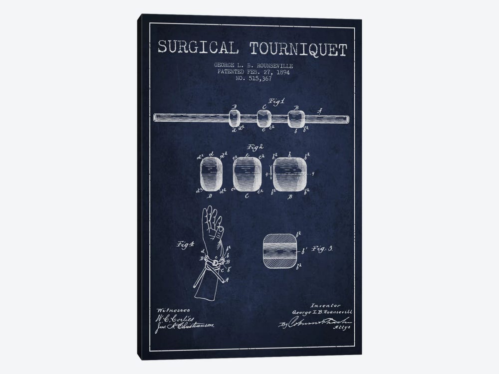 Surgical Tourniquet Navy Blue Patent Blueprint by Aged Pixel 1-piece Canvas Artwork