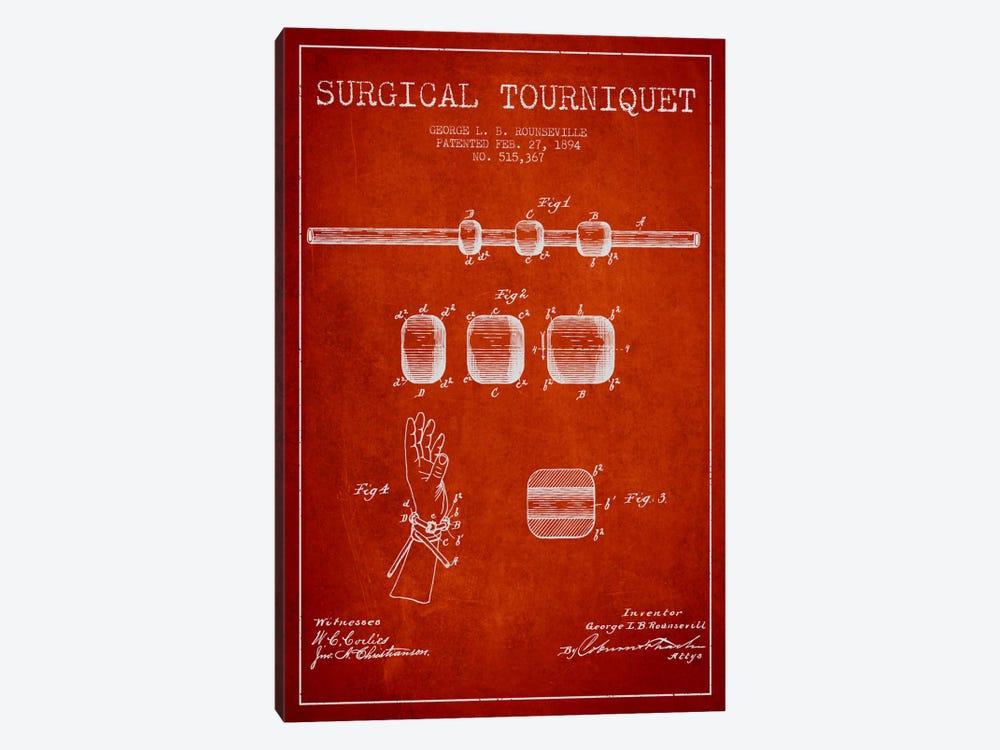 Surgical Tourniquet Red Patent Blueprint by Aged Pixel 1-piece Canvas Print