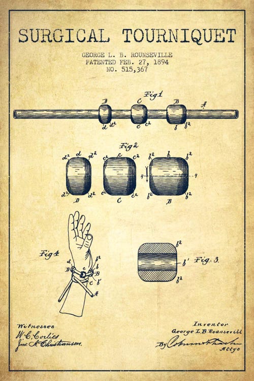 Surgical Tourniquet Vintage Patent Blueprint by Aged Pixel wall art
