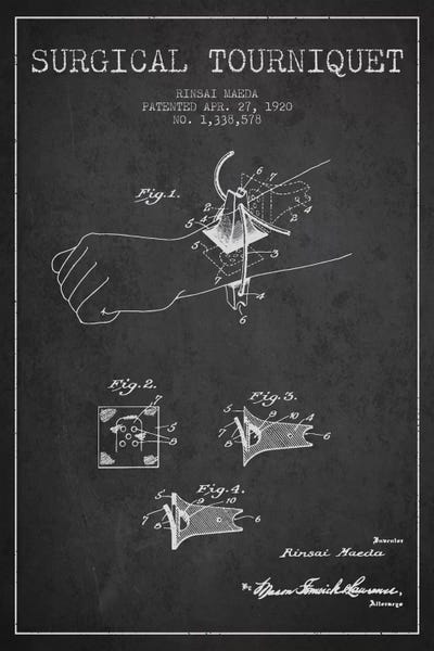 Medical & Dental Blueprints: Surgical Tourniquet Charcoal Patent Blueprint by Aged Pixel