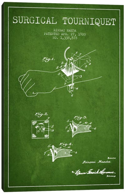 Surgical Tourniquet Green Patent Blueprint Canvas Art Print - Medical & Dental Blueprints