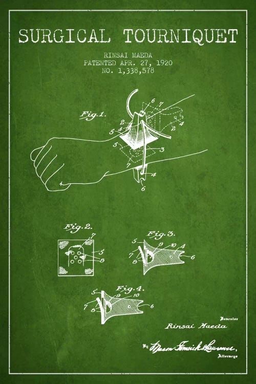 Surgical Tourniquet Green Patent Blueprint by Aged Pixel wall art