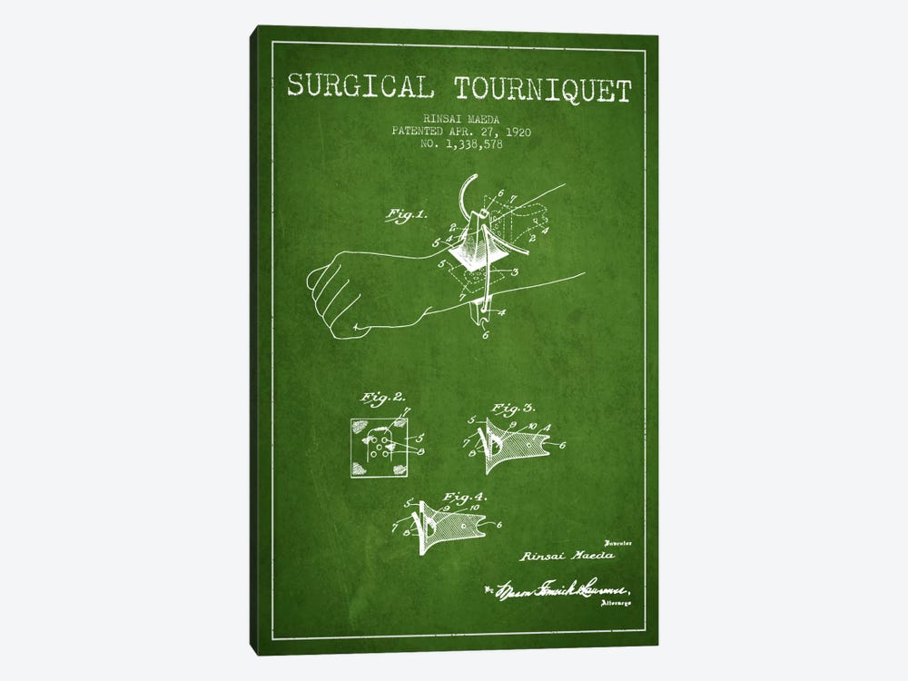 Surgical Tourniquet Green Patent Blueprint by Aged Pixel 1-piece Canvas Wall Art