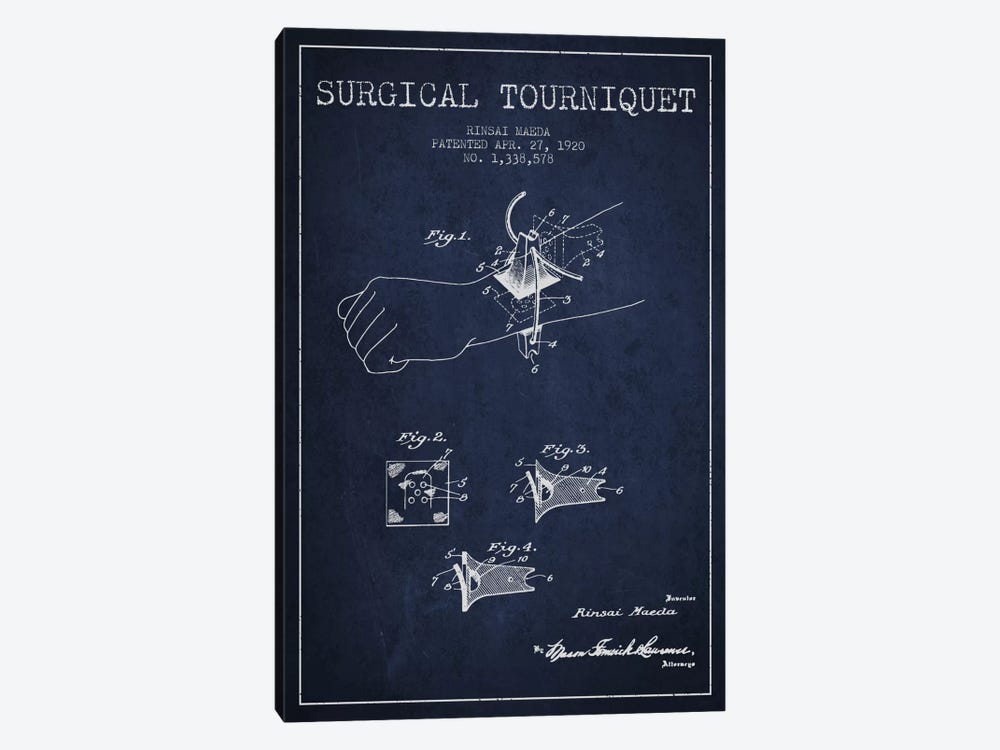 Surgical Tourniquet Navy Blue Patent Blueprint by Aged Pixel 1-piece Canvas Print